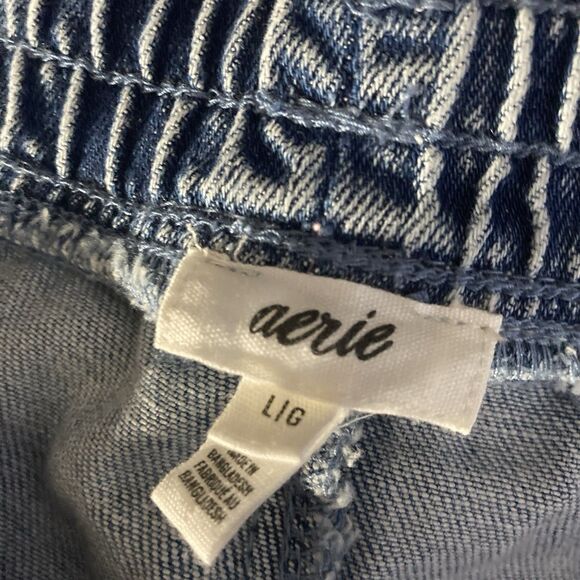 AERIE blue elastic waist pull on cotton blend denim shorts L - Picture 8 of 9